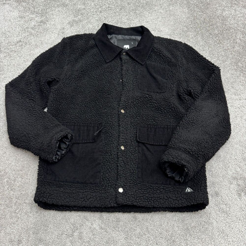 American Stitch sherpa Fleece Corduroy Accent Jacket Mens Large Black Pockets